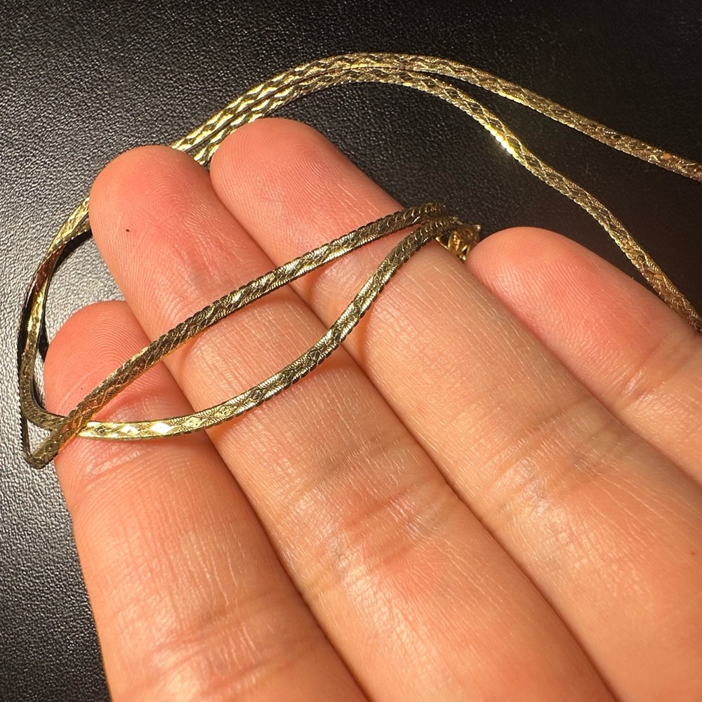 14K Yellow Solid Gold Vintage Etched Herringbone Chain